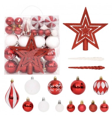  Kalėdinių žaisliukų rinkinys, 64vnt., raudoni ir balti - Kalėdinės dekoracijos - 1