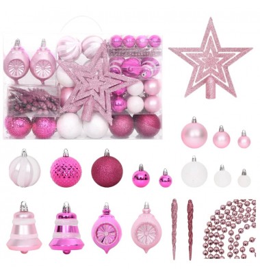  Kalėdinių žaisliukų rinkinys, 108vnt., balti ir rožiniai - Kalėdinės dekoracijos - 1