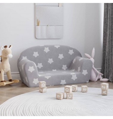 Dvivietė vaikiška sofa, šviesiai pilka, pliušas, su žvaigždėmis - Sofos, Foteliai - 1