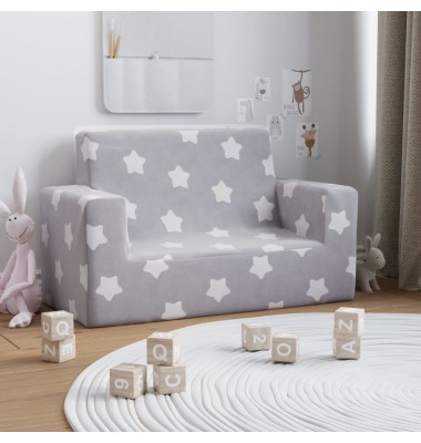 Dvivietė vaikiška sofa, šviesiai pilka, pliušas, su žvaigždėmis - Sofos, Foteliai - 1