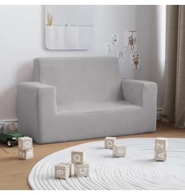 Dvivietė vaikiška sofa, šviesiai pilka, minkštas pliušas - Sofos, Foteliai - 1