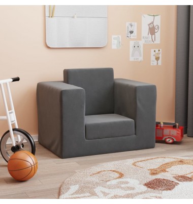 Vaikiška sofa, antracito spalvos, minkštas pliušas - Sofos, Foteliai - 1