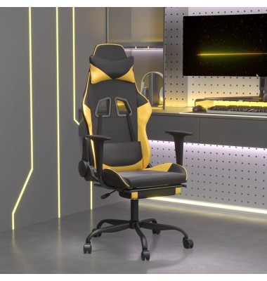  Masažinė žaidimų kėdė su pakoja, juoda ir auksinė, dirbtinė oda - Žaidimų kėdės - 1