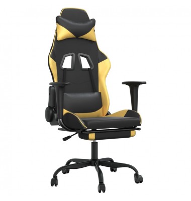  Masažinė žaidimų kėdė su pakoja, juoda ir auksinė, dirbtinė oda - Žaidimų kėdės - 2