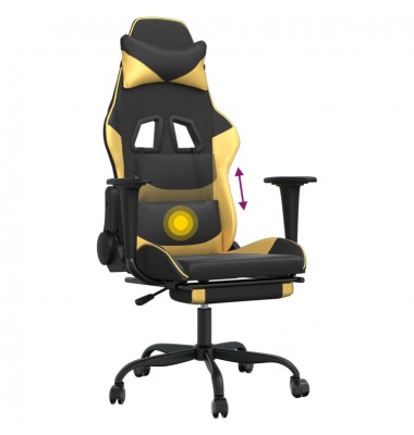  Masažinė žaidimų kėdė su pakoja, juoda ir auksinė, dirbtinė oda - Žaidimų kėdės - 8