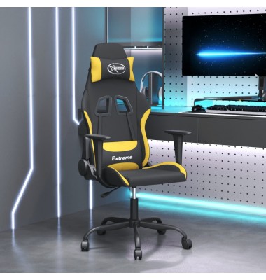 Pasukama žaidimų kėdė, juoda ir šviesiai geltona, audinys - Žaidimų kėdės - 1