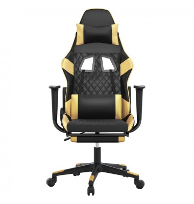  Masažinė žaidimų kėdė su pakoja, juoda ir auksinė, dirbtinė oda - Žaidimų kėdės - 3