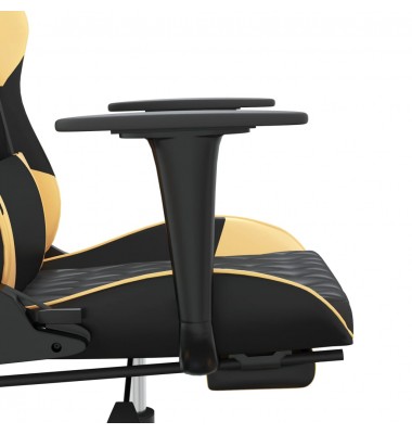  Masažinė žaidimų kėdė su pakoja, juoda ir auksinė, dirbtinė oda - Žaidimų kėdės - 9