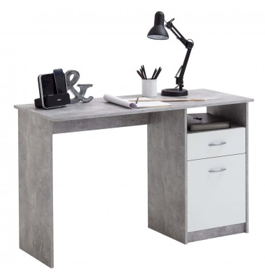 FMD Rašomasis stalas su 1 stalčiumi, betono ir balta, 123x50x76,5cm - Rašomieji stalai - 1