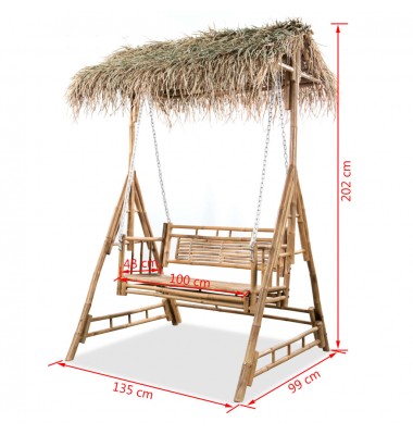  Dvivietės sūpynės su palmių lapais, bambukas, 202cm - Supynės, hamakai - 6