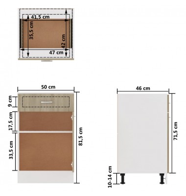  Apatinė spintelė su stalčiumi, ąžuolo, 50x46x81,5cm, MDP - Virtuvės spintelės - 9