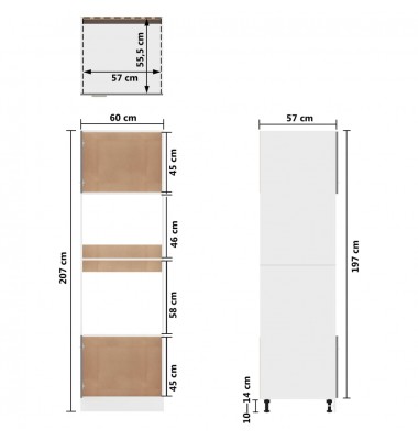  Mikrobangų krosnelės spintelė, baltos spalvos, 60x57x207cm, MDP - Virtuvės spintelės - 10
