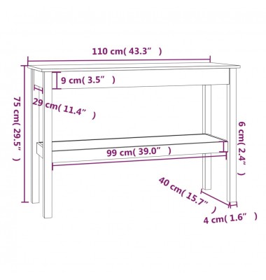  Konsolinis staliukas, 110x40x75cm, pušies medienos masyvas - Žurnaliniai staliukai - 7