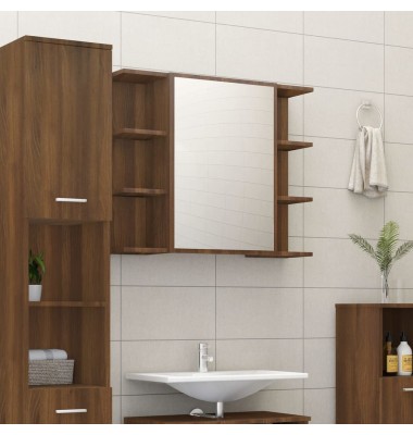  Veidrodinė vonios spintelė, ruda, 80x20,5x64cm, mediena - Vonios spintelės, veidrodžiai - 1