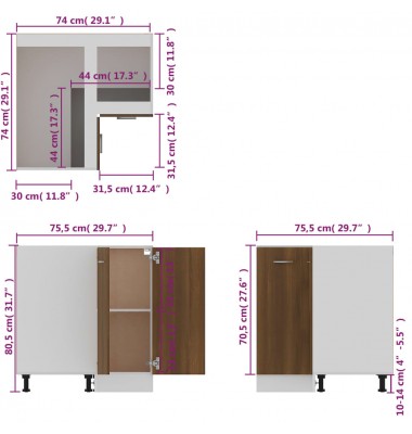  Virtuvės spintelė, ruda ąžuolo, 75,5x75,5x80,5cm, mediena  - Virtuvės spintelės - 8