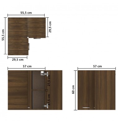  Pakabinama kampinė spintelė, ruda ąžuolo, 57x57x60cm, mediena - Virtuvės spintelės - 9