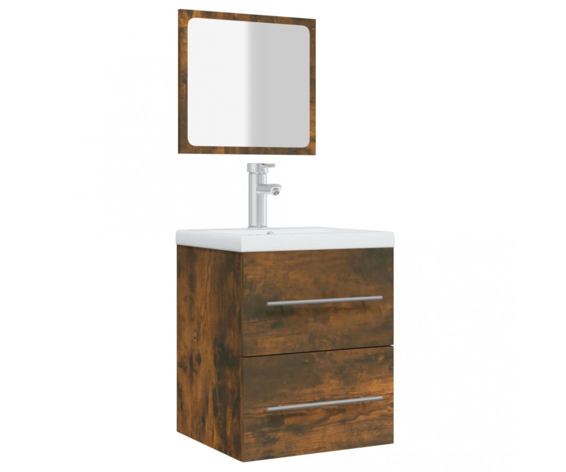  Vonios spintelė su veidrodžiu, dūminio ąžuolo, 41x38,5x48cm  - Vonios baldų komplektai - 4