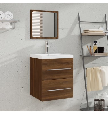  Vonios spintelė su veidrodžiu, ruda ąžuolo, 41x38,5x48cm  - Vonios baldų komplektai - 1