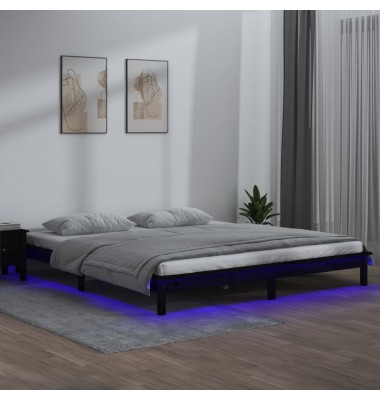  Lovos rėmas su LED, juodos spalvos, 120x200cm, medienos masyvas - Lovos - 1
