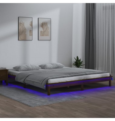  Lovos rėmas su LED, medaus rudas, 200x200cm, medienos masyvas - Lovos - 1