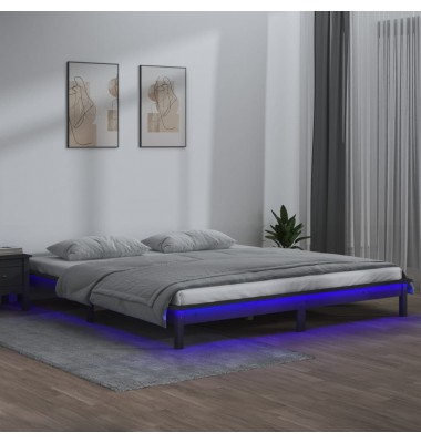  Lovos rėmas su LED, pilkos spalvos, 140x190cm, medienos masyvas - Lovos - 1