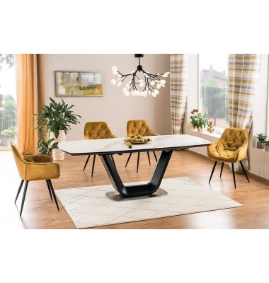 Stalas ARI CERAMIC Balta marmuro efekto/ Juoda, MAT 160(220)X90 - Stalai - 2