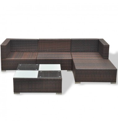  Sodo komplektas su pagalvėlėmis, 5 dalių, rudas, poliratanas - Lauko baldų komplektai - 5