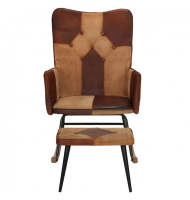  Supama kėdė su pakoja, rudos spalvos, tikra oda ir drobė - Supamos kėdės - 2