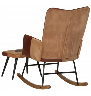  Supama kėdė su pakoja, rudos spalvos, tikra oda ir drobė - Supamos kėdės - 4