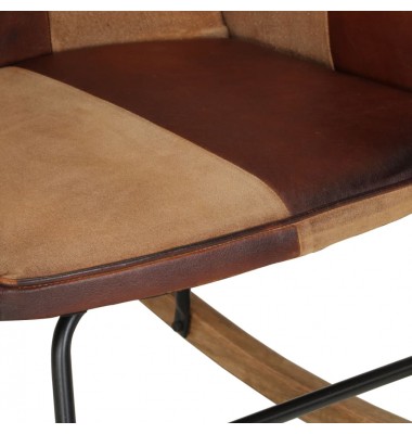  Supama kėdė su pakoja, rudos spalvos, tikra oda ir drobė - Supamos kėdės - 8