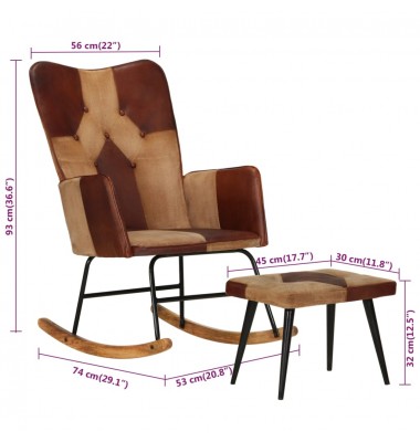  Supama kėdė su pakoja, rudos spalvos, tikra oda ir drobė - Supamos kėdės - 10