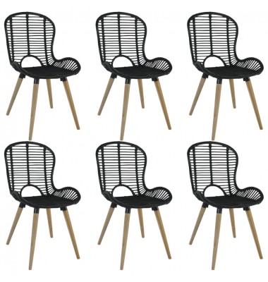  Valgomojo kėdės, 6vnt., juodos spalvos, natūralus ratanas - Valgomojo Kėdės - 1