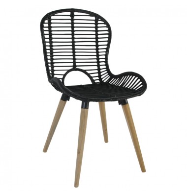  Valgomojo kėdės, 6vnt., juodos spalvos, natūralus ratanas - Valgomojo Kėdės - 3