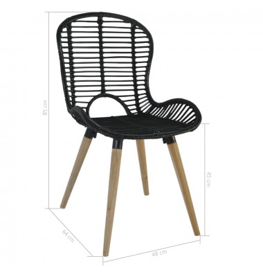  Valgomojo kėdės, 6vnt., juodos spalvos, natūralus ratanas - Valgomojo Kėdės - 7