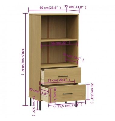  Knygų spinta su 2 stalčiais, ruda, 60x35x128,5cm, mediena, OSLO - Pastatomos lentynos, spintelės - 8