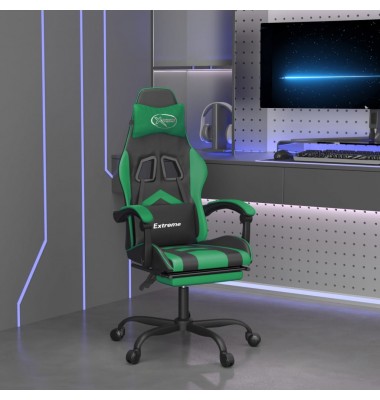  Pasukama žaidimų kėdė su pakoja, juoda ir žalia, dirbtinė oda - Žaidimų kėdės - 1