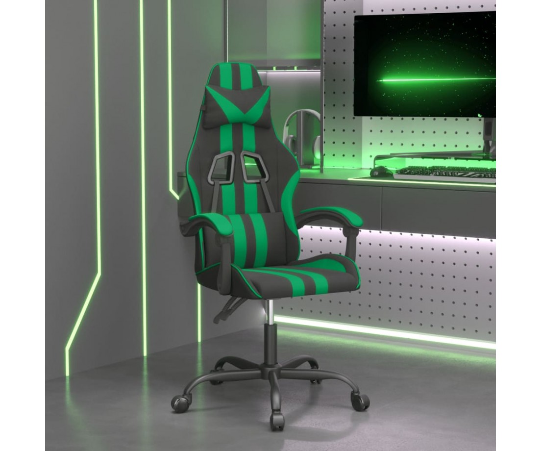  Pasukama žaidimų kėdė, juodos ir žalios spalvos, dirbtinė oda - Žaidimų kėdės - 1