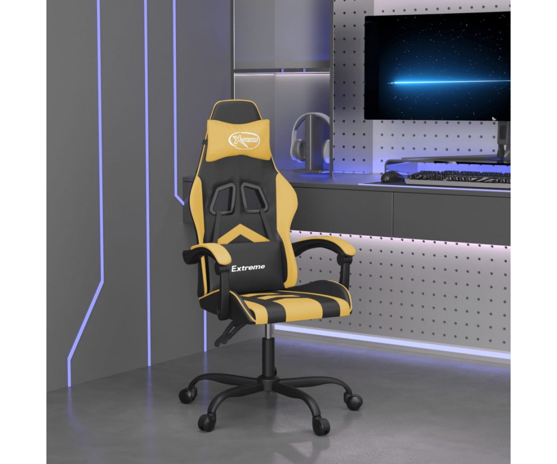  Pasukama žaidimų kėdė, juodos ir auksinės spalvos, dirbtinė oda - Žaidimų kėdės - 1