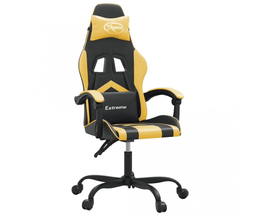  Pasukama žaidimų kėdė, juodos ir auksinės spalvos, dirbtinė oda - Žaidimų kėdės - 2
