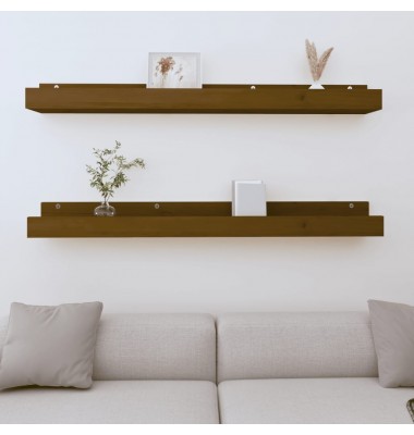  Sieninės lentynos, 2vnt., medaus rudos, 110x12x9cm, pušis - Pakabinamos lentynos, spintelės - 1