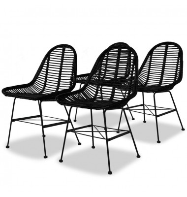  Valgomojo kėdės, 4vnt., juodos, natūralus ratanas - Valgomojo Kėdės - 1