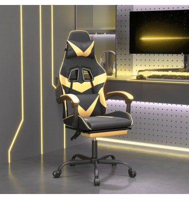  Pasukama žaidimų kėdė su pakoja, juoda ir auksinė, dirbtinė oda - Žaidimų kėdės - 1