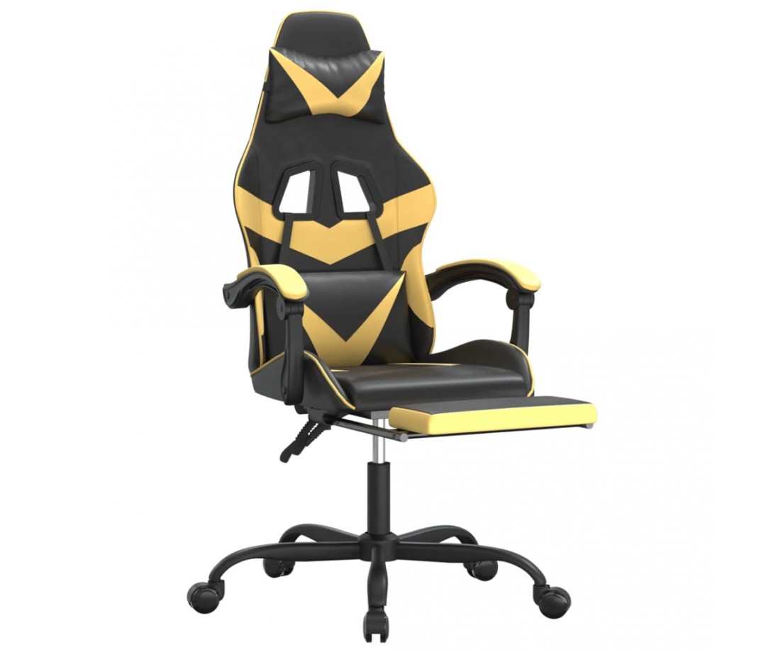  Pasukama žaidimų kėdė su pakoja, juoda ir auksinė, dirbtinė oda - Žaidimų kėdės - 6