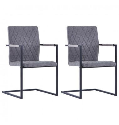  Gembinės valgomojo kėdės, 2vnt., tamsiai pilkos, dirbtinė oda - Valgomojo Kėdės - 1