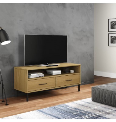  Televizoriaus spintelė su kojomis, ruda, pušies masyvas, OSLO - TV spintelės - 1
