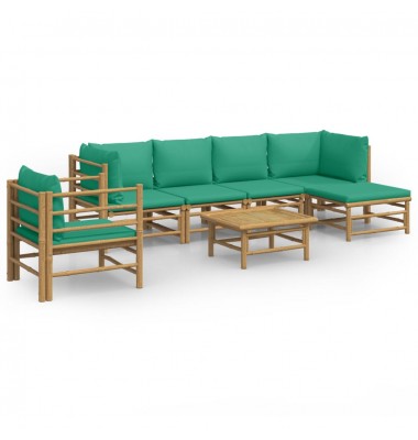  Sodo komplektas su žaliomis pagalvėlėmis, 7 dalių, bambukas - Lauko baldų komplektai - 2