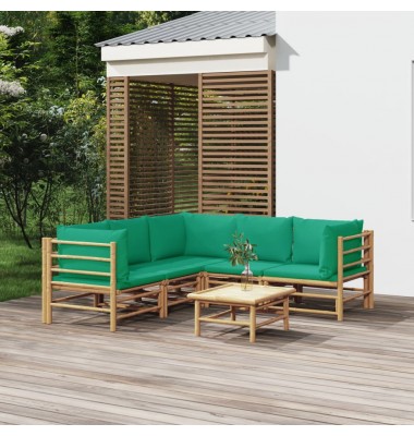  Sodo komplektas su žaliomis pagalvėlėmis, 6 dalių, bambukas - Lauko baldų komplektai - 1