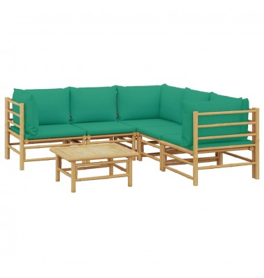 Sodo komplektas su žaliomis pagalvėlėmis, 6 dalių, bambukas - Lauko baldų komplektai - 3