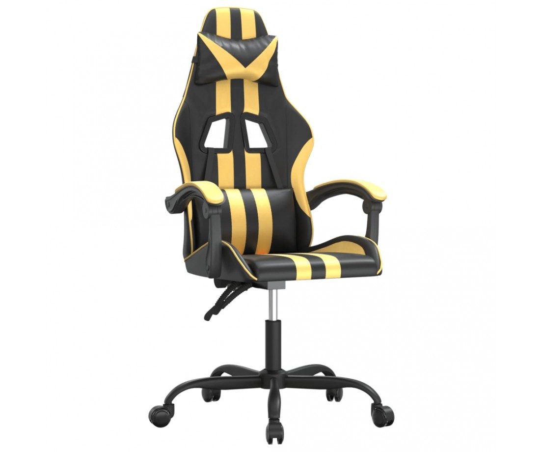  Pasukama žaidimų kėdė, juodos ir auksinės spalvos, dirbtinė oda - Žaidimų kėdės - 2
