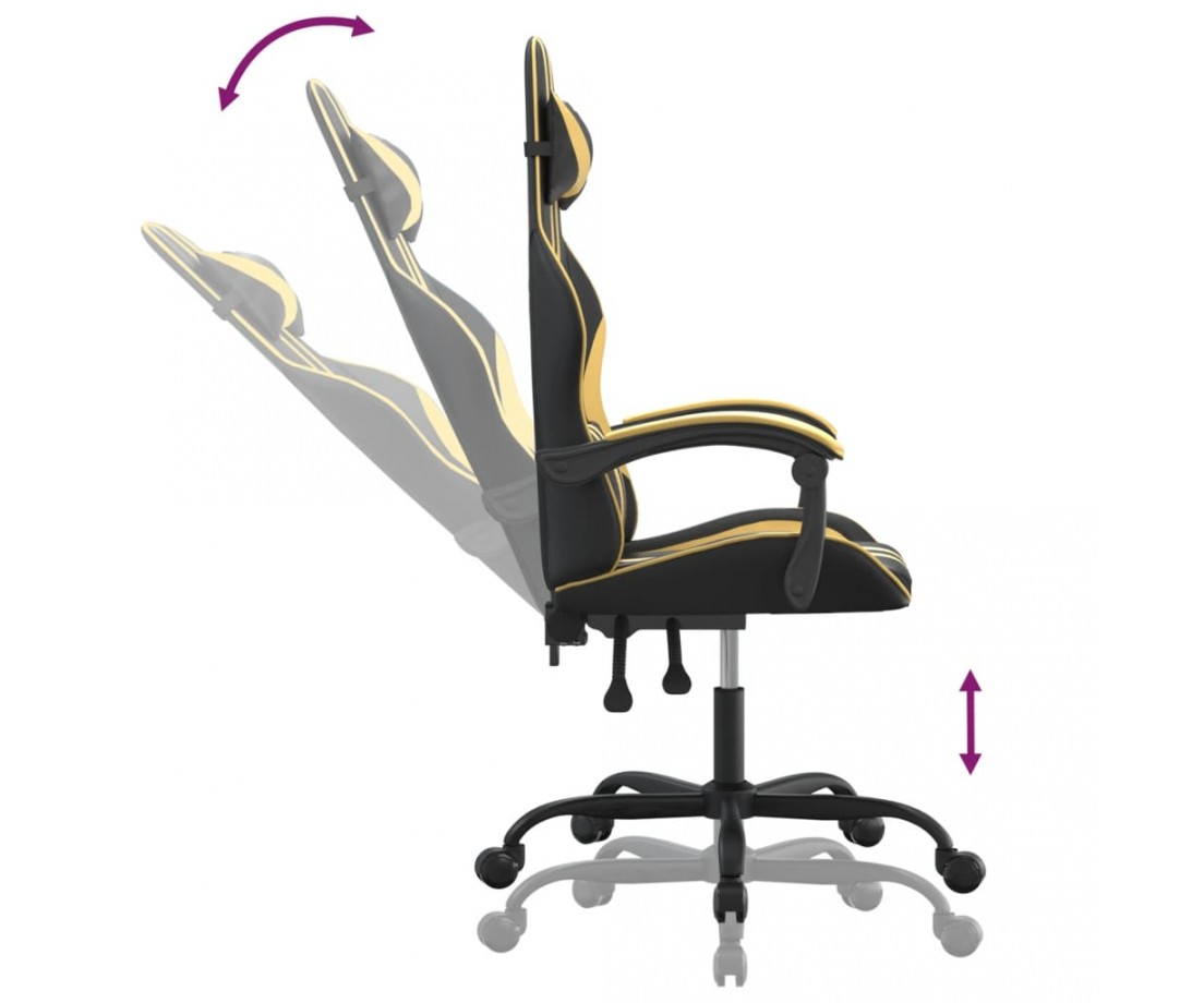 Pasukama žaidimų kėdė, juodos ir auksinės spalvos, dirbtinė oda - Žaidimų kėdės - 10